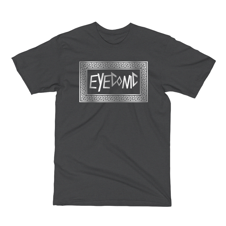 Dark Grey t-shirt with silver Eyeconic pattern print