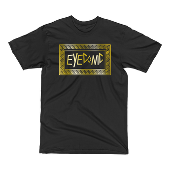 Black t-shirt with gold Eyeconic pattern print