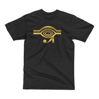 Black t-shirt with gold Eyeconic x Mally Mall Eye of Horus print