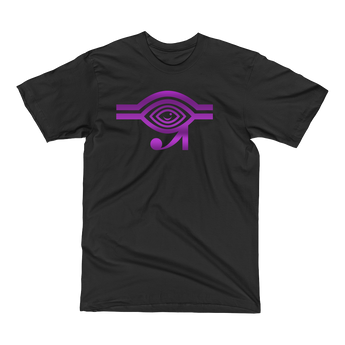 Black t-shirt with purple Eyeconic x Mally Mall Eye of Horus print