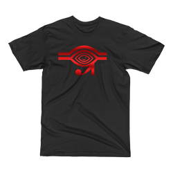 Black t-shirt with red Eyeconic x Mally Mall Eye of Horus print