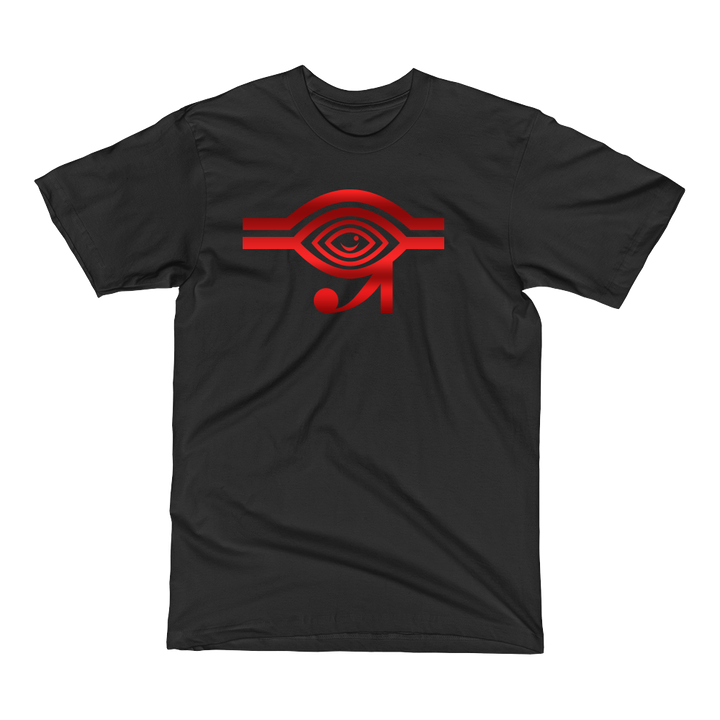 Black t-shirt with red Eyeconic x Mally Mall Eye of Horus print