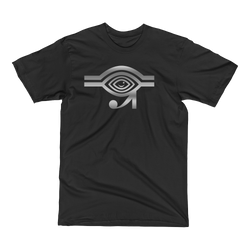 Black t-shirt with silver Eyeconic x Mally Mall Eye of Horus print